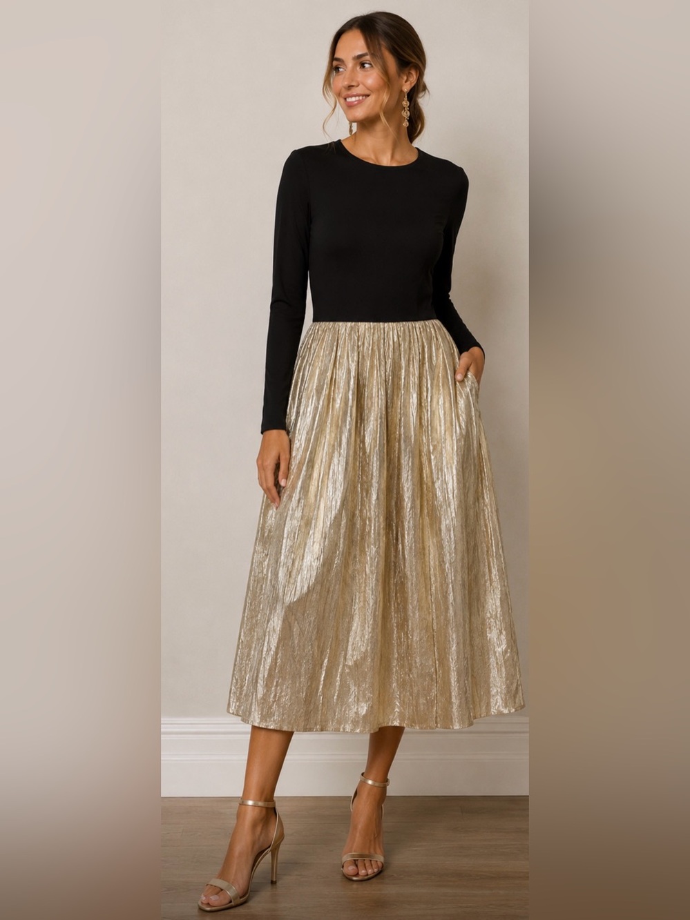 Hyacinth House Black & Gold elegant dress size medium